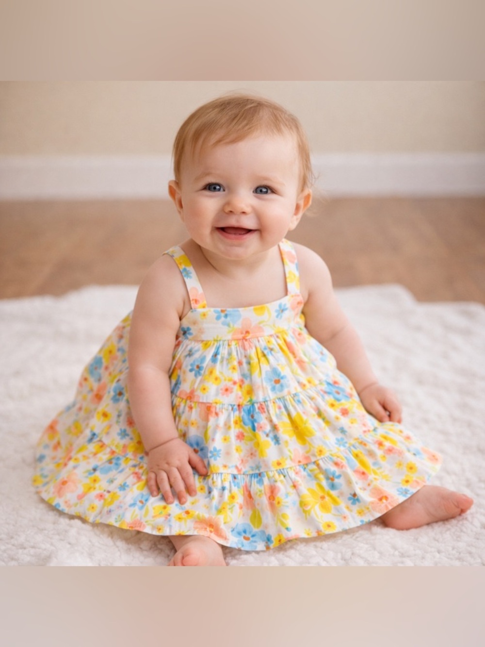 Old Navy Baby Girl Floral Tiered Dress 6-12M Pastel Spring Summer